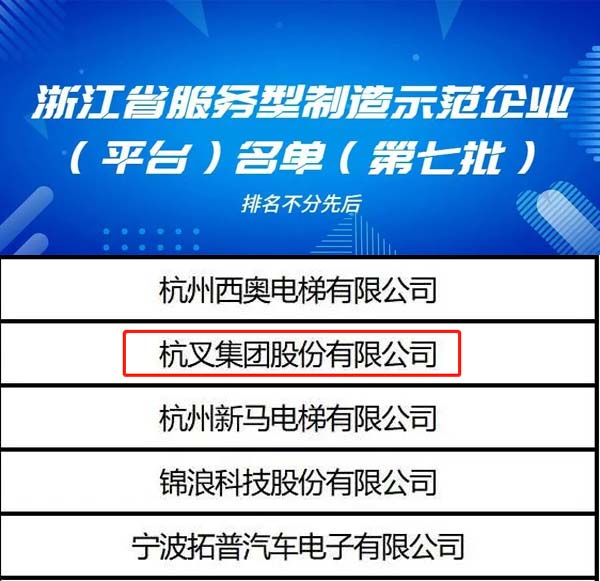 喜訊！杭叉集團(tuán)榮列浙江省服務(wù)型制造示范企業(yè)名單